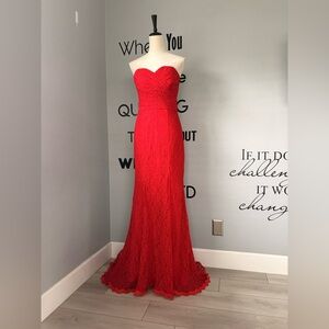 Chic Strapless Red Lace Boned Corset Mermaid Prom Gown Size S
